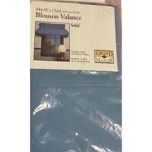 Vtg Grand Manor Blue Blouson Valance 84" W x 15" L Solid Cotton Blend Retro NOS